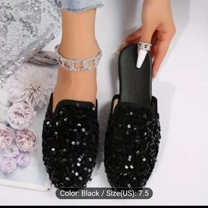 Elegant Black Sequin Women's Mules